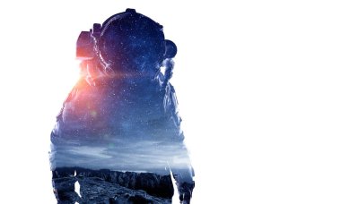 Beyaz uzay adamı. Karışık teknik