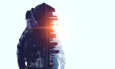 Beyaz uzay adamı. Karışık teknik