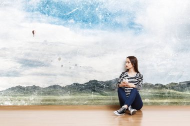 Kız müzik keyfini çıkarın. Karışık teknik