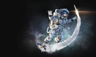Astronaut on space mission. Mixed media clipart