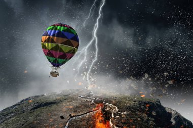Hava Balon gökyüzünde. Karışık teknik