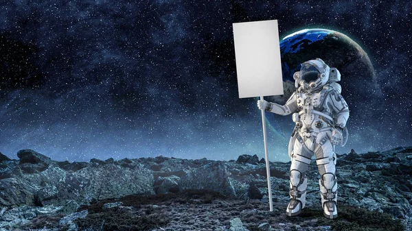 Homme de l'espace avec bannière. Techniques mixtes — Photo