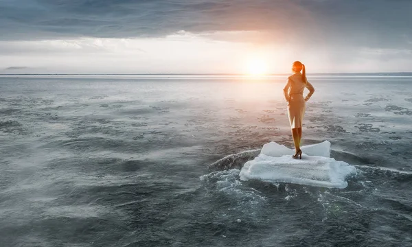 얼음 빙원에 서핑 바다입니다. 혼합 매체 — 스톡 사진