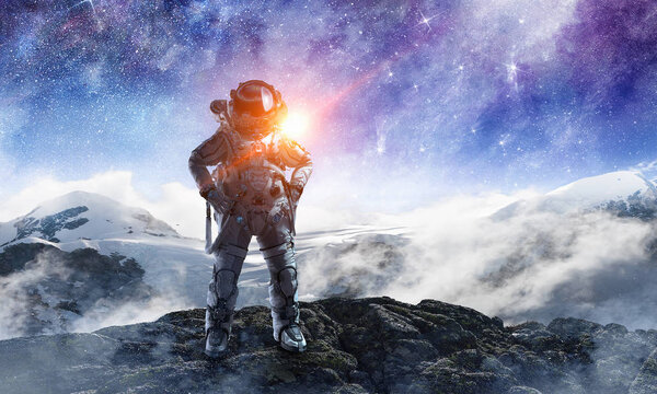 Spaceman and his mission. Mixed media