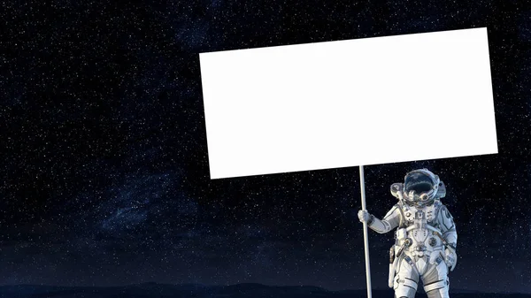 Hombre del espacio con pancarta. Medios mixtos —  Fotos de Stock