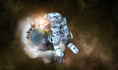 Astronot uzay görevi üzerinde. Karışık teknik