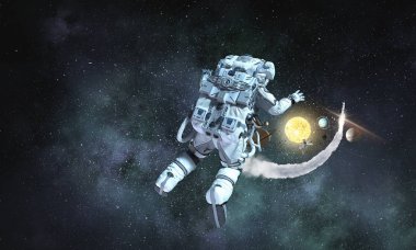 Astronot uzay görevi üzerinde. Karışık teknik