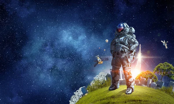 Spaceman and his mission. Mixed media — Stock Photo, Image
