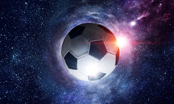 Voetbal in kosmos — Stockfoto