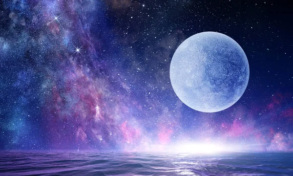 별이 빛나는 밤하늘의 보름달 — 스톡 사진