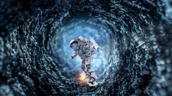Spaceman på flygande styrelse. Mixed media — Stockfoto
