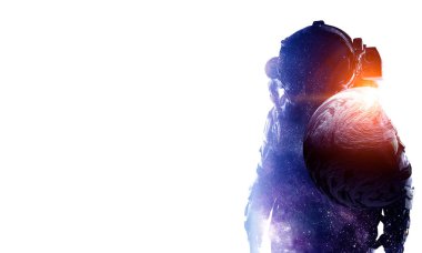 Beyaz uzay adamı. Karışık teknik