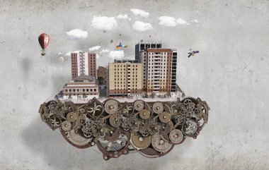 Mini şehir tasarım. Karışık teknik