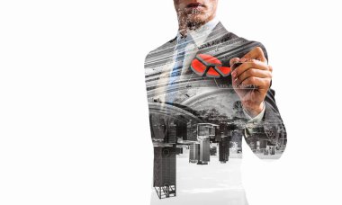 İşadamı çizmek üstünde perde kapatmak