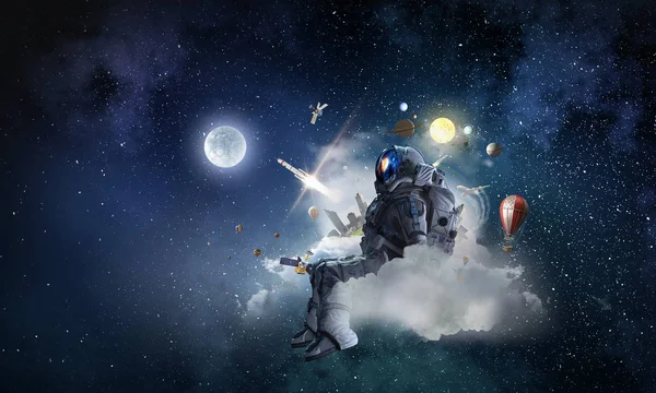 Space fantasy image with astronaut. Mixed media — Stock Photo, Image