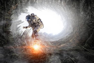 Yönetim Kurulu uçan üzerinde uzay adamı. Karışık teknik
