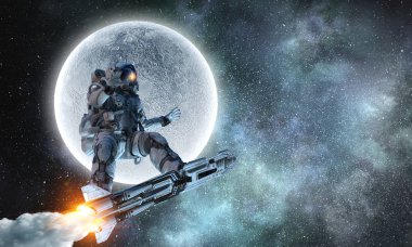 Yönetim Kurulu uçan üzerinde uzay adamı. Karışık teknik