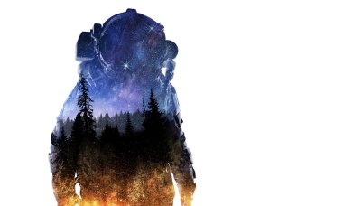 Beyaz uzay adamı. Karışık teknik