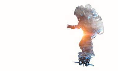 Yönetim Kurulu uçan üzerinde uzay adamı. Karışık teknik