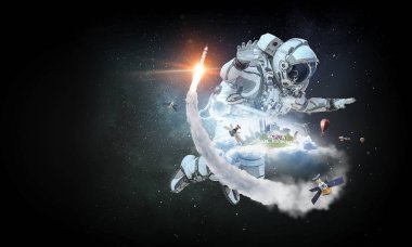 Astronot uzay görevi üzerinde. Karışık teknik