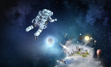 Astronot uzay görevi üzerinde. Karışık teknik