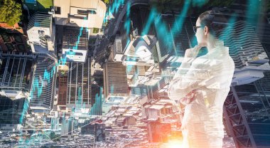 Dalgın iş kadını. Karışık teknik