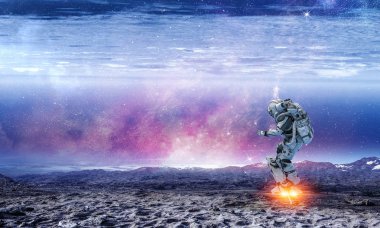 Yönetim Kurulu uçan üzerinde uzay adamı. Karışık teknik