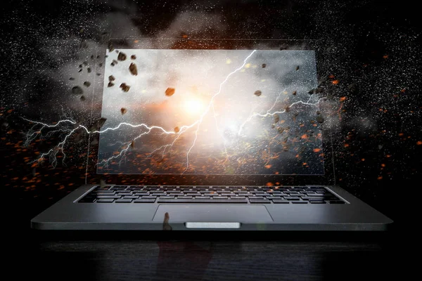 Laptop probleem of breken. Mixed media — Stockfoto