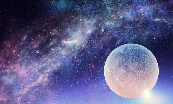 Full moon in night starry sky