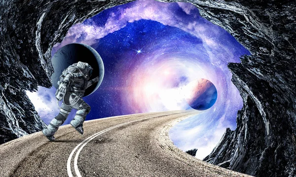 Kör spaceman och galaxy. Mixed media — Stockfoto