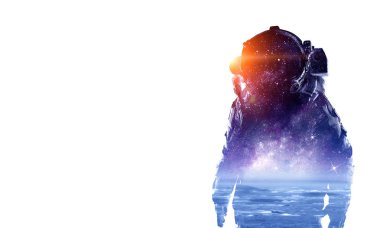 Beyaz uzay adamı. Karışık teknik