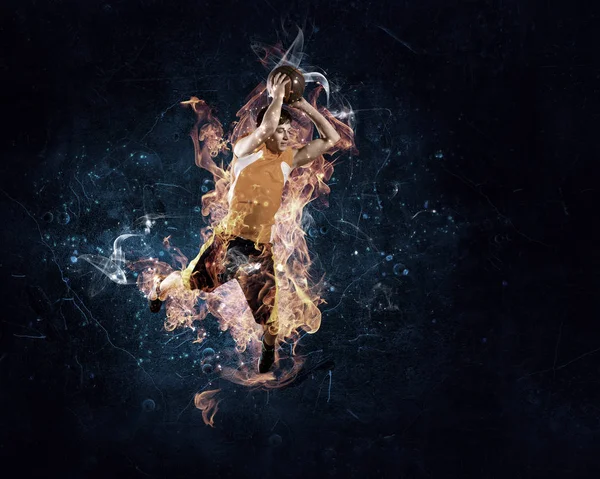 Joueur de basket-ball en feu — Photo