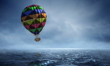 Su üzerinde hava balonu. Karışık teknik
