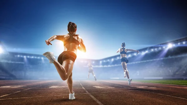 Athlete running race. Mixed media — Stock Photo, Image