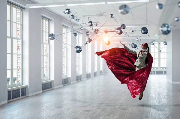 Superkvinna i himlen. Mixed media — Stockfoto