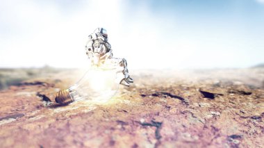 Astronot uzay giysisi ampul içinde. Karışık teknik