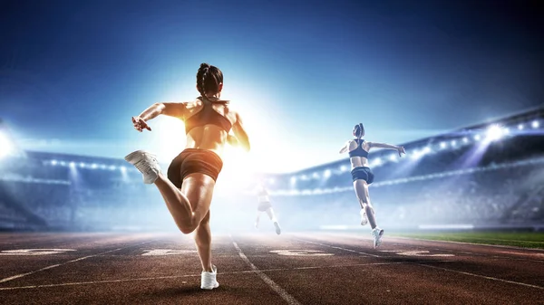 Athlete running race. Mixed media — Stock Photo, Image