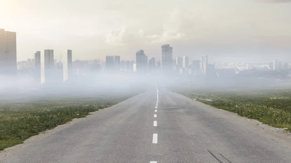 Foggy cidade moderna. Meios mistos — Fotografia de Stock