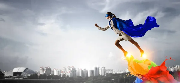 Super woman in sky — Stock Photo, Image