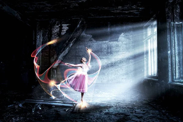 梦想成为芭蕾演员。混合媒体 — 图库照片