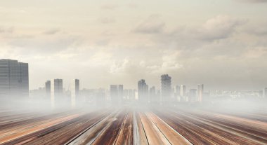 Modern şehir panoraması. Karışık teknik