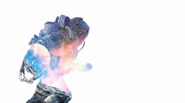 Beyaz uzay adamı. Karışık teknik