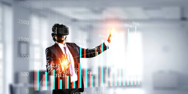 Experiencing virtual technology world. Mixed media — Stock Photo, Image