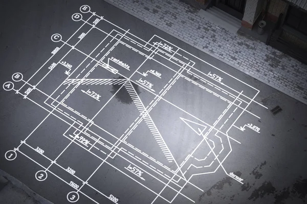 建筑蓝图背景。混合媒体 — 图库照片