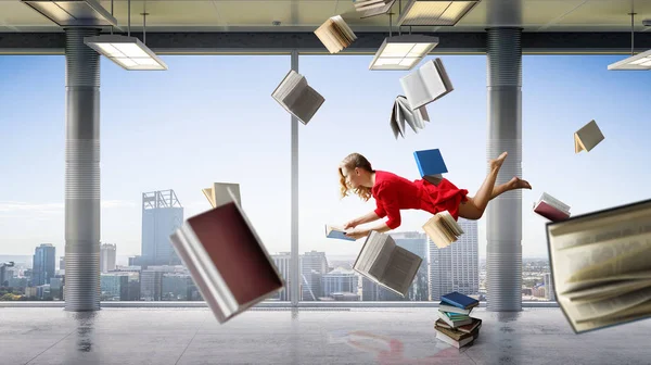 When reading takes your away. Mixed media — Stock Photo, Image