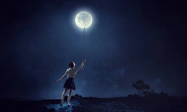 Girl holds the moon . Mixed media — Stock Photo, Image