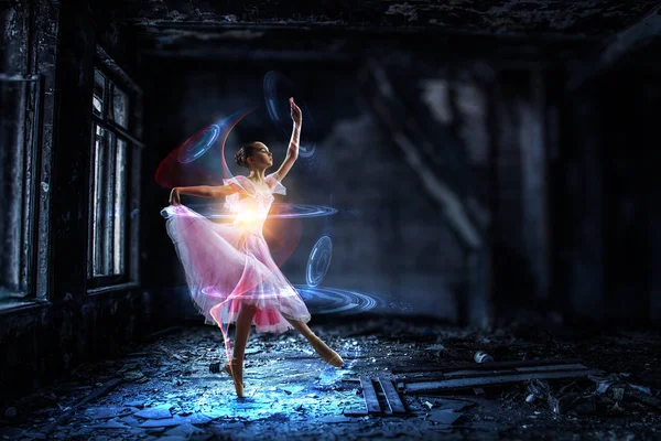 Dreaming to become ballerina. Mixed media — Stock Photo, Image
