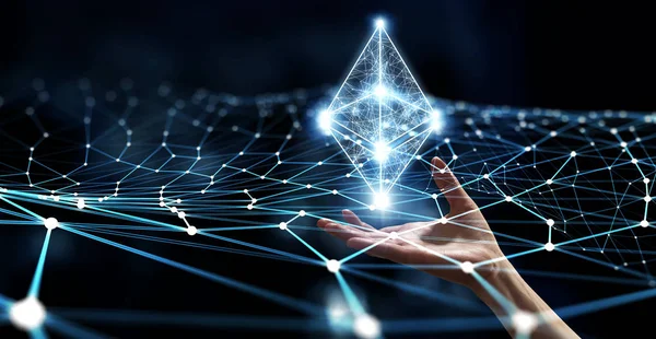 Ethereum symbol and connection lines — Stock Photo, Image