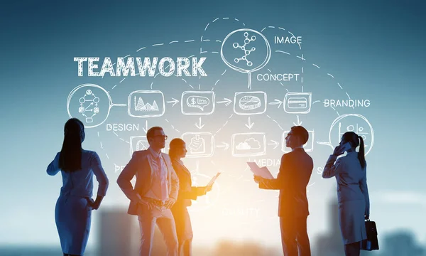 Business teamwork concept. Mixed media — Stock Photo, Image