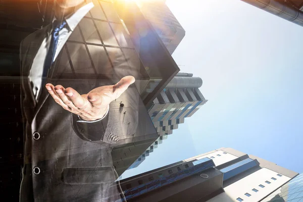 Businessman with opened palm — Stock Photo, Image